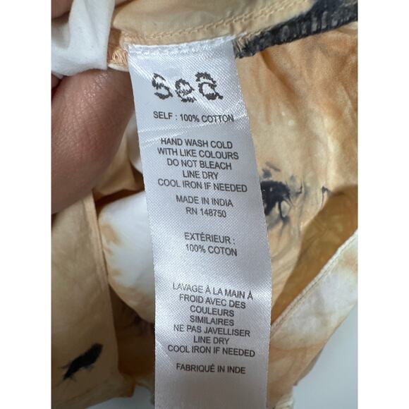 SEA New York Tamara White Cream Tie Dye Long Puff Sleeve Mock Neck Blouse Medium - Picture 8 of 8